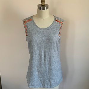 J crew grey tank with jewels on front